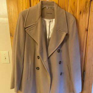 Calvin Klein Wool and Cashmere Beige Double Breasted Pea coat